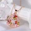 Chains 14K Rose Gold Plated Dainty Multicolor Cubic Zirconia Flowers Shaped Pendant Chain Necklace For Women