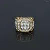 Cluster Anneaux Funmode Hip Hop Cuivre Couleur Bling Rond Zircon Cubique Pour Hommes Cadeaux De Fête Bague En Gros FR97