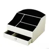 Bathroom Storage & Organization PU Makeup Organizer Two-Layers Jewelry Box Cosmetic Lipstick Black White Table