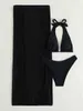 Swim Wear 3 sztuki czarny kantar bikini 2023 Swimsut Kobiety ukryć spódnicę solidne stroje kąpielowe FA Blayer Bathing kąpki kąpielowe kąpielowe pływanie AA230529