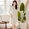 Women's Sleepwear Lace Edge Square Collar Nightgown Sleep Dress Nightshirt Long Sleeve Homewear Nightwear Ice Silk Ruffles Home Cloting