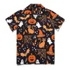 Мужские повседневные рубашки Spooky Halloween Skull and Plack Peach Shirt Summer Stylish Blouses Man Custom Plus Size