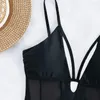 Zwemkleding 2023 V nek één stuk zwempak Solid Black badmode vrouwen badpak fa zwemmen zomer strandkleding bodysuit aa230529