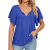 Damen Casual V-Ausschnitt Rüschen Kurzarm Sommerhemden Tops Lose Blusen