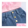 Ensembles De Vêtements Filles D'été Outfit Mode Enfant Enfants Rose Sans Manches Plume Camisole Denim Avec Poches 230523 Drop Delivery Bébé Dhi0Z