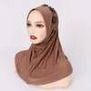 Scarves Malaysian Fancy Flower Diamond Pedant Inner Scarf Underscarf Hat Muslim Women Monochrome Crystal Cotton Bonnet Cap Hijabs