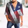 Camisas casuais masculinas Manga curta da Independence Day Camisa de praia com pescoço V 6xl T para homens compressão grande e alta