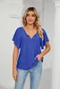 Damen Casual V-Ausschnitt Rüschen Kurzarm Sommerhemden Tops Lose Blusen