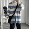 T-shirt da uomo 2023 Primavera e autunno T-shirt a maniche lunghe per giovani Moda Casual Pullover a righe a contrasto di colore Blu M-XL