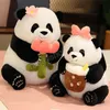 22/32 CM dessin animé peluche Panda tenant bulle tasse fleurs bambou poupées belle Panda ours oreiller jouets peluche peluche pour bébé