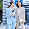 Calças de duas peças femininas Moda Moda Blazer azul feminino Suits de negócios Pant e jaqueta conjuntos de escritórios trabalham uniforme de uniforme de estilos