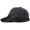Ball Caps Adjustable Size Men Warm Earmuffs Hats Cotton Sheepskin Baseball Winter Men's Genuine Leather Hat Bone Snapback Cap
