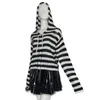 Женские свитера Y2K Girl Girl Zipper Hollow Out Gothic Lady полосатый кардиган с коротким капюшоном осень с длинным рукавом черный красный вязаный топ