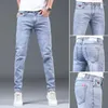 Men's Jeans Summer Fashionable Korean-style Designer Stretchy Ripped Hole Blue Denim Stylish Slim-fit Thin Boyfriend For Men