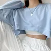 Kadın Tişörtleri Kore Moda Y2K T-Shirt Kadın Katı Seksi Gevşek Mahkeme Üstü Kadınlar O yakalı uzun kollu vintage sokak kıyafetleri Gotik Giysiler