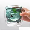 Tumblers Household Double Layer Bear Cup Transparent Glass Latte Coffee Breakfast Juice Cartoon Cute Drop Delivery Home Garden Kitch Dhkyt