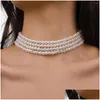 Girocolli Girocollo Elegante strato Mti Bianco Collana di perle d'imitazione Catena di perline Punk Matrimonio Breve clavicola Banchetto Gioielli Drop Delivery Dhawb