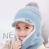 Beretten winter baby kinderen schattig gebreide pluche sjaal hoed tweedelig dubbele fleece warmte jongens meisjes zachte buitenwinddichte kinderen