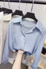 Damenblusen Frühling 2023 Damenbekleidung Hemd Vintage-Bluse Sheer Top Langarm Button-Up Satin Seide Bürodame Französisch A44
