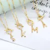 Chains A-Z Initial Letter Heart Pendant Necklace For Women Stainless Steel 26 Alphabet Zircon Love Valentine Jewerly Gift