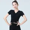 Stage Wear Women Modal Dance Tops Drawtring Ballet Algemene korte mouw volwassen tienermeisjes transparante blouse -outfit