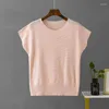 T-shirt da donna Summer Design Sense T-shirt Fashion Casual Loose Ice Seta Manica corta Maglieria Tinta unita Top versatile