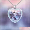 Pendentif Colliers En Forme De Coeur Cristal Verre Neige Loup Roi Famille Collier Femmes Religieux Amet Accessoires Fête Bijoux Fille Goutte Dhpvh