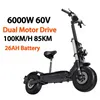 Super Power Scooter eléctrico 6000W 60V Dual Motor Scooter eléctrico Adultos 100 KM / H Velocidad rápida 85 KM Batería de largo alcance 26AH / 30AH