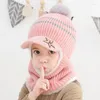 Beretten winter baby kinderen schattig gebreide pluche sjaal hoed tweedelig dubbele fleece warmte jongens meisjes zachte buitenwinddichte kinderen