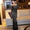 Casual Dresses Slash Neck Slim Spets Fishtail Dress Party Women Elegant Long Sleeve broderad vit kvinna Evening Brud Smaid Vestidos