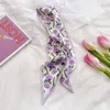Scarves Arrival Plaid Satin Scarf Neckerchief Handle Bag Band Floral Print Headscarf Purple Hair Bands Long Ribbon Accessories