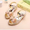 Sandals Children Princess Sandals Kids Girls Wedding Shoes High Heels Dress Shoes Bowtie Gold Pink Sandals Shoes for Girls