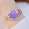 2022 BS bande de luxe en acier inoxydable étanche Original violet fin Quartz étincelant montre pour femme G230529