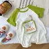 Rompers 2023 Summer Baby Boy Clothes 0-24 Months Nyfödd kort ärm O-hals lapptäcke bomull Romper Jumpsuit Milk Outfits Korea PlaySuit T230529