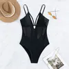 Zwemkleding 2023 V nek één stuk zwempak Solid Black badmode vrouwen badpak fa zwemmen zomer strandkleding bodysuit aa230529