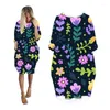 Sukienki swobodne moda dla damskich roślin nadrukowane kwiatowy streetwear punkowy długi rękaw ubrania w kolorze ubrania plus rozmiar sukienki midi żeńska