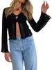 Women's Blouses Women Summer Lightweight Cardigan Long Sleeves Tie Front See-through Crochet Knit Tops Casual Solid Cover Up