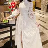 Casual Dresses Hook Flower Hollow Lace Long Evening Women Födelsedag Fashion Party Brodery Sleeve Wedding Feminino Shirt Dress