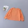 Kledingsets 2-7 jaar Hoogwaardige Girl Set 2023 Autumn Fashion Casual Orange Solid Shirt Leather Rok Kid Kinderen