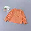 Kledingsets 2-7 jaar Hoogwaardige Girl Set 2023 Autumn Fashion Casual Orange Solid Shirt Leather Rok Kid Kinderen