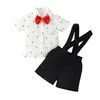 Kledingsets RuiBbwan Toddler Kids Baby Boys 2pcs Gentleman Outfits Kort Mouw Button Down Bowtie Shirt Top Suspender Shorts Summer