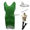 Casual jurken 2023 1920s Flapper Dress Great Gatsby Party Evening Pailletten franjes Tassels Jurk met 20s accessoires set