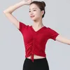 Stage Wear Women Modal Dance Tops Drawtring Ballet Algemene korte mouw volwassen tienermeisjes transparante blouse -outfit