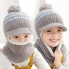 Beretten winter baby kinderen schattig gebreide pluche sjaal hoed tweedelig dubbele fleece warmte jongens meisjes zachte buitenwinddichte kinderen