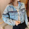 Women's Jackets Runway Women Luxury Beading Denim Autumn Long Sleeve Single-breasted Short Jeans Coats Oversized Tassel Jacket Coat Tops