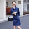 Casual Dresses Classic Blue Women Denim Dress with Belt 2023 Spring Summer Korean Style All-Matched Slim Office Lady Short Jean