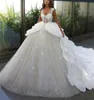 Robe de bal exquise robes de mariée sans manches col en V bretelles paillettes appliques volants robes de mariée perlées 3D dentelle plis à lacets grande taille sur mesure Vestido de novia