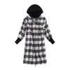 Frauen Hoodies 2023 Herbst frauen Sweatshirts Mode Hahnentritt Frauen Mit Kapuze Kleid Plaid Weibliche Pullover Casual Lose Damen Tops