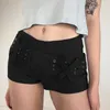 Women's Shorts Goth Dark Mall Gothic Low Waist Denim Y2k Wide Belt Patchwork Micro Bottoms Grunge Fashion Summer Female Black