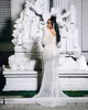 2023 Arabski Aso Ebi White Mermaid Suknia ślubna Perły cekinowe Koronki See przez sukienki ślubne sukienki ZJ322